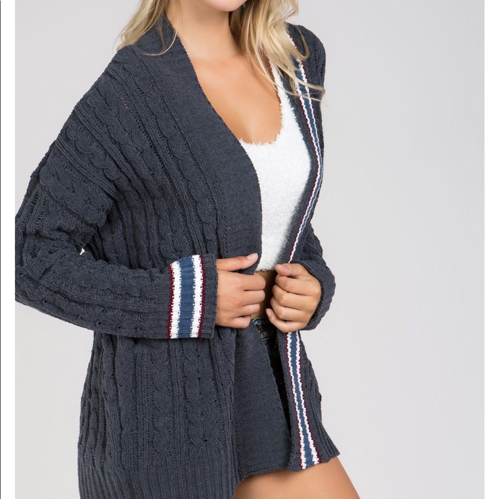 LAST1️⃣Varsity Chenille Charcoal Cardigan - Picture 6 of 8